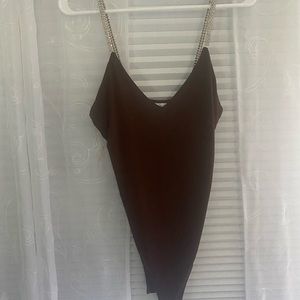 Brown Bodysuit with rhinestone straps